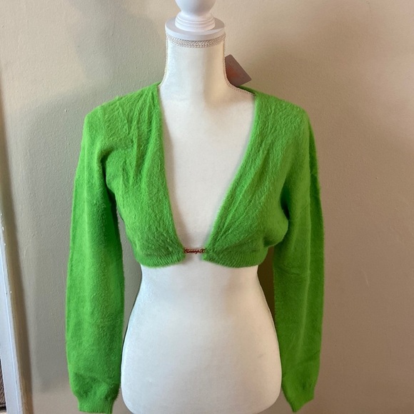 New Savage X Fenty Fluff It up Crop Top Bright Green Fluffy Fuzzy Sweater size L - Picture 3 of 8